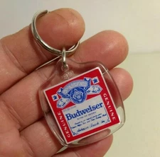 Lot of 2 Vintage Budweiser King of Beers Plastic 1.5" Keychain Collectible 