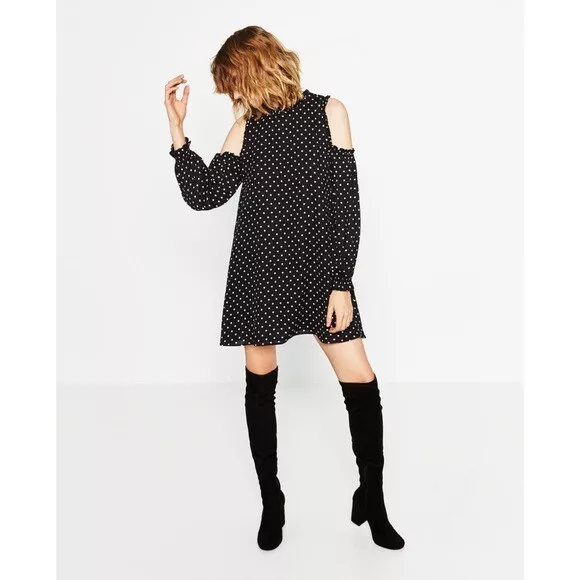 Polka dot cold shoulder dress cheap
