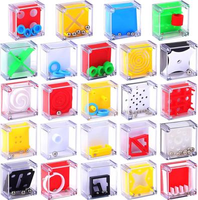 Mini Maze Cube Puzzle Box Pack of 24, Balance IQ Maze Game 1.5 Inch 3D Brain Tea
