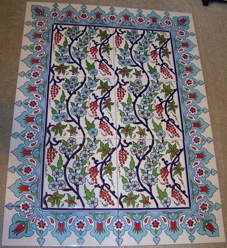 32"x24" Turkish Iznik Red Tulip & Daisy Pattern Border Ceramic Tile Mural Panel - Picture 6 of 20