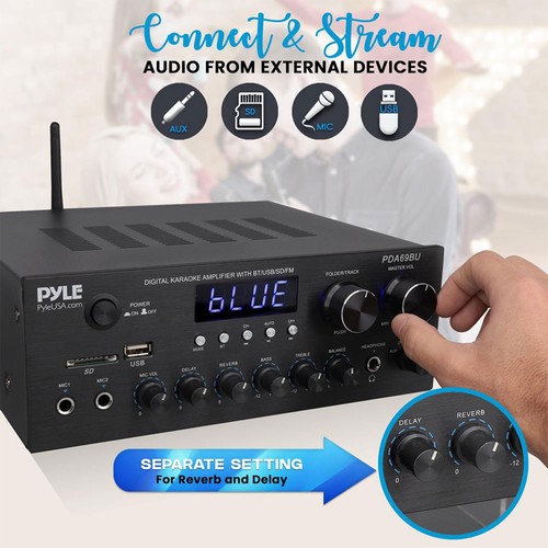Pyle PDA69BU Bluetooth MP3 USB/SD/AUX FM System Stereo Amplifier Audio Receiver - Picture 5 of 7