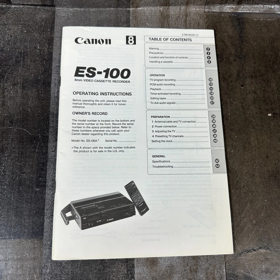 Grabadora de video casete Canon es-100 8 mm manual instrucciones de funcionamiento Foto 2 de 4