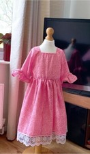Image of Age 6-7 Pink Stripped Floral Lined Dress