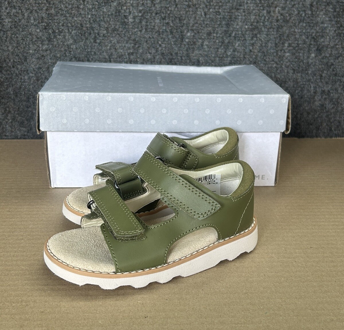 Clarks Toddler Boys CROWN ROOT Khaki Leather Air Spring Sandals Uk