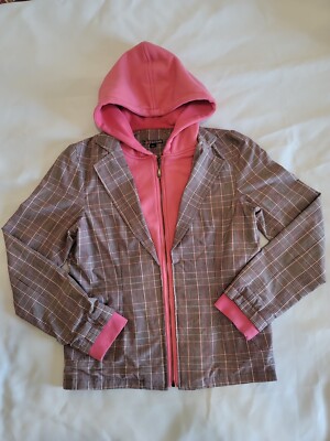 Volcom Plaid Jacket/Pink Hoodie Surf Chic Women's Plaid Button Down Large VGC