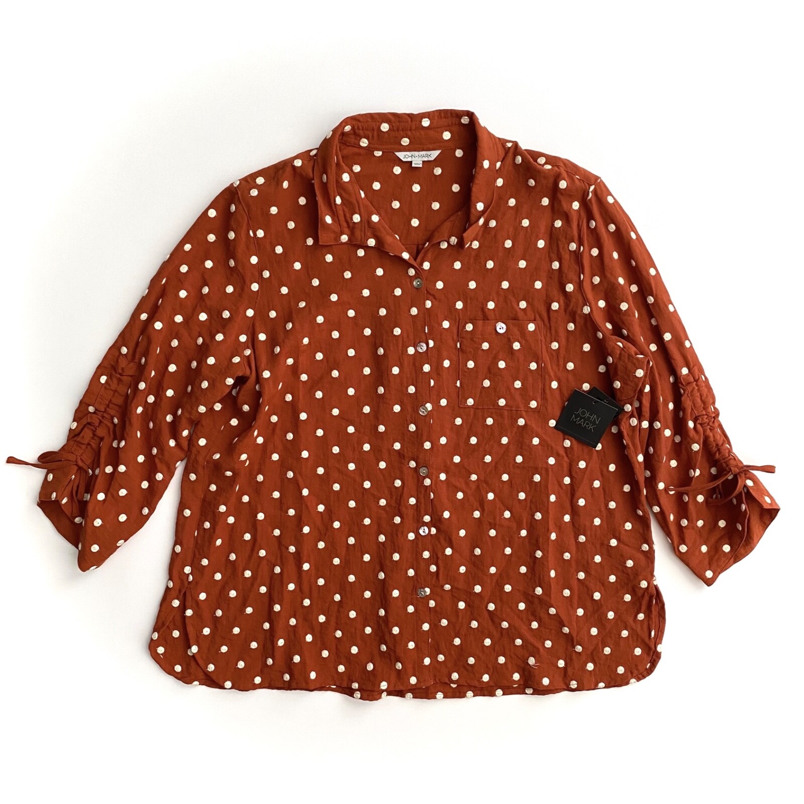John Mark Nwt Spice Embroidered Dot 3/4 Sleeve Tunic Button Front Top 1X