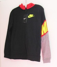 Nike Boys Colorblocked Zip Up Fleece Hoodie Black/Red Sz L - NWT