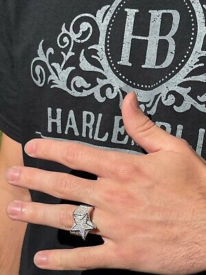 Solid 925 Silver Iced Hip Hop Out STAR Pinky RING REAL Solid 925 Silver Iced Hip Hop Out STAR Pinky RING REAL