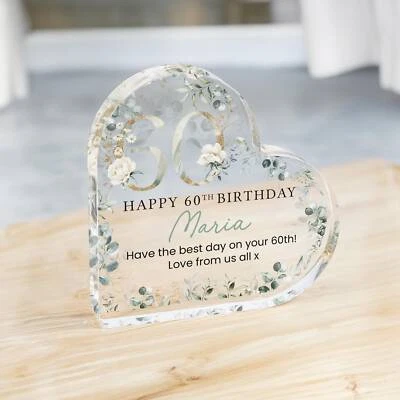 FROM WILLOW Personalised Happy 60th Birthday Gift Plaque, 60th Floral Birthday Gift For Her