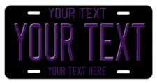 Custom Personalized Aluminum Vanity License Plate YOUR TEXT Black and Purple