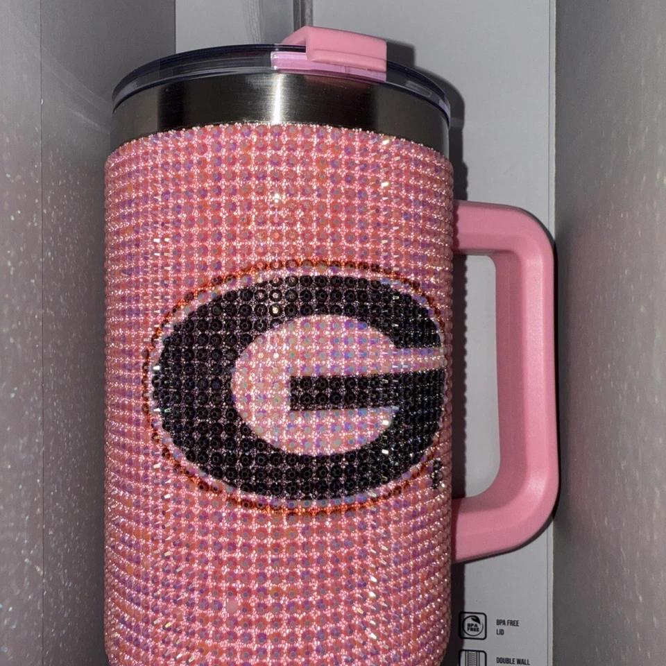 NCAA PINK Bling Colossal 46oz Tumbler | UGA Georgia Bulldogs Rhinestone - Image 2 of 4