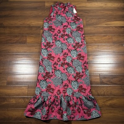 Abbey Glass Women's Size Large Pink Black Floral Jacquard Camille Gown Dress
