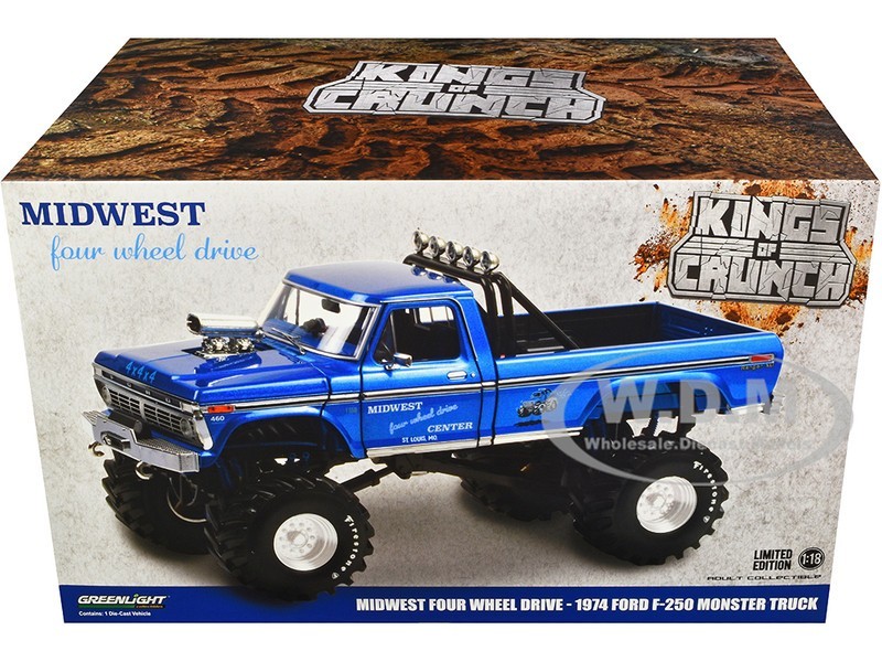 1974 FORD F-250 MONSTER TRUCK "MIDWEST 4 WHEEL DRIVE" 1/18 BY GREENLIGHT 13605