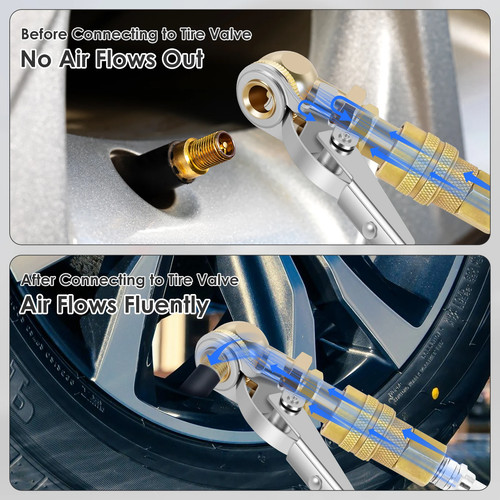 Neumático de bola cerrada de 1/4 pulgadas FNPT duradero inflador de neumáticos de flujo cerrado aire coche... - Imagen 3 de 7