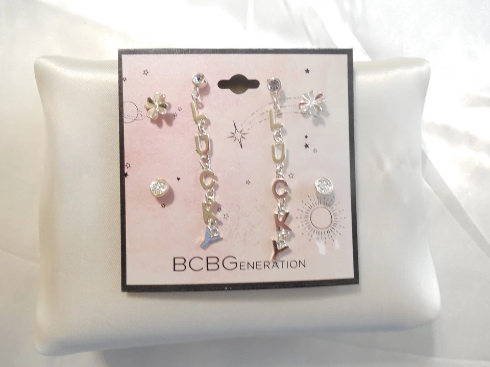 BCBGeneration Silver Tone 3 peças Conjunto Sim. Brincos Diamond Lucky WW192 - Imagem 4 de 4