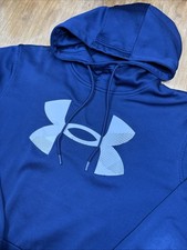Under Armour Men's Long Sleeve Pullover Hoodie Big Logo Size M Navy Blue Running