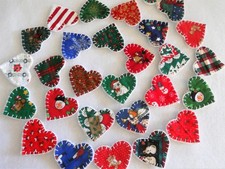 48 Penny Rug Vintage Christmas Fabric Heart Applique Junk Journal Slow Stitch