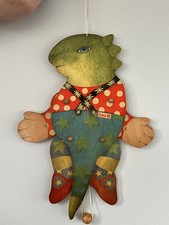 Vintage Sevi Made in Italy Pull String jumping jack Wooden Toy dinosaur large 
