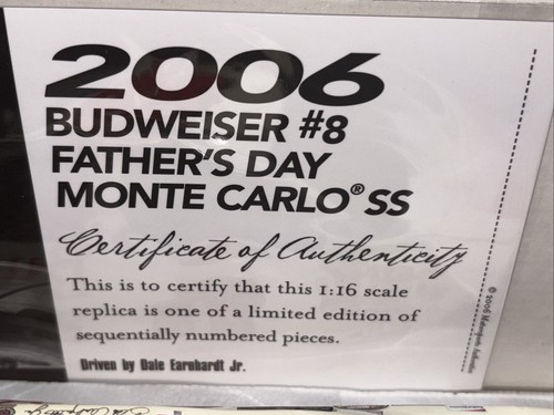 DALE EARNHARDT JR 2006 FATHERS DAY BUDWEISER BUD 1/16 MOTORSPORT AUTH. 1/1,600 - Picture 9 of 10