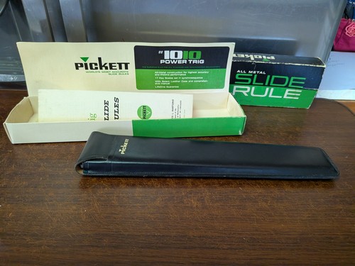 PICKETT  1010-T Trig Slide Rule Org. Box & Blk leather Case Warranty Card, USA