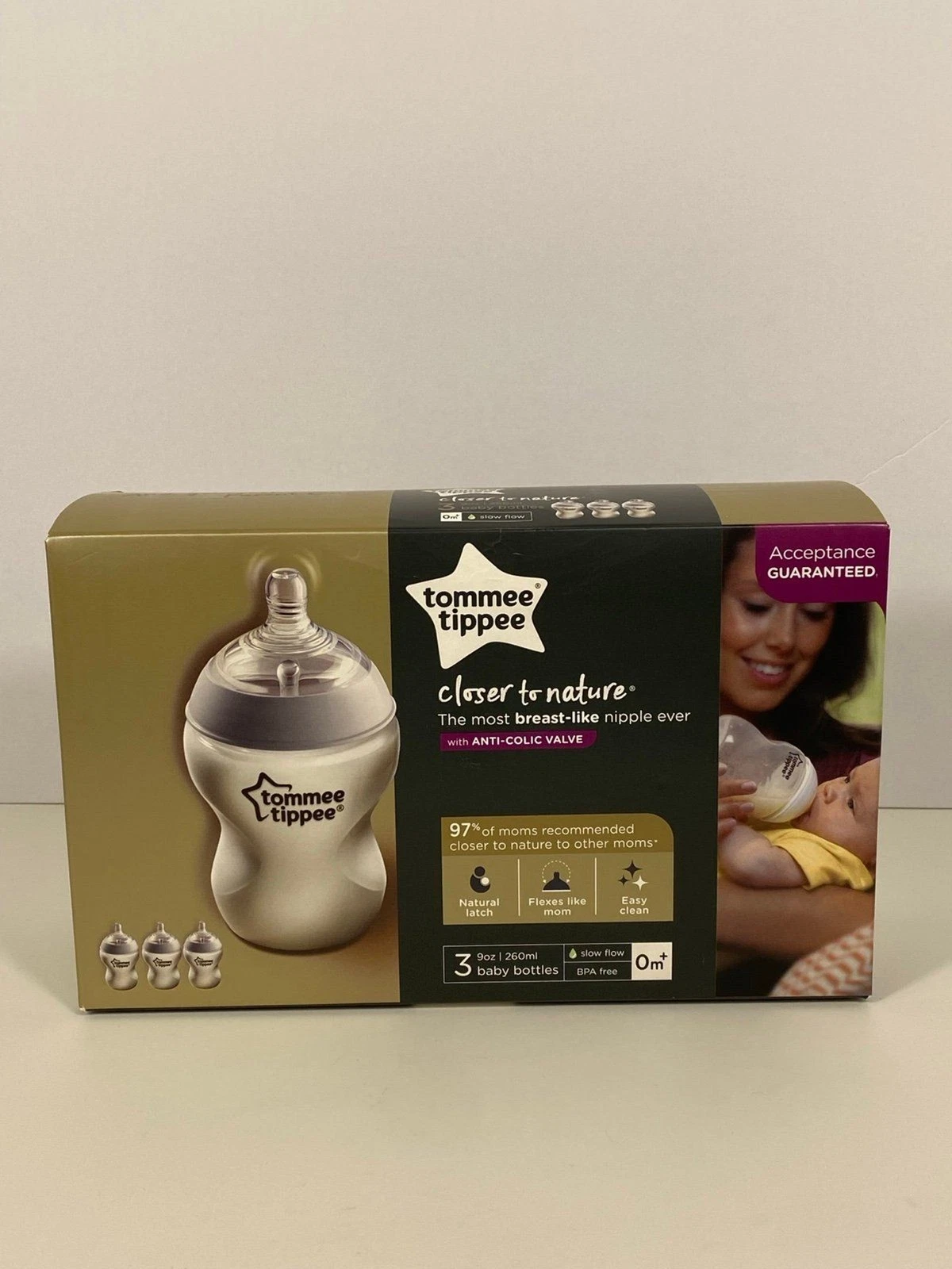 Tommee Tippee Closer to Nature Baby Bottles – 9oz Slow Flow – 3 Pack