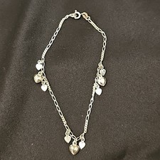 Sterling Silver Heart Love Dangle Chain Anklet Bracelet Ankle Italy 5.7 Grams