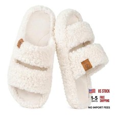 Womens Fuzzy Open-toe Slippers Soft Comfy Memory Foam Indoor 7-8 Vanilla Ice