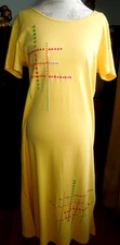 NEW GO SOFTLY GOLDEN YELLOW w/EMBROIDERY & SEQUINS MAXI COTTON PATIO DRESS SMALL