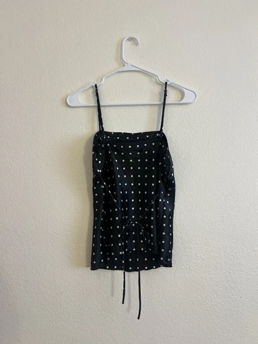 Self Esteem USA Small Black White Polka Soy Tank Top Silky Y2K