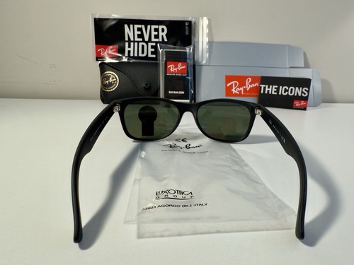 Ray-Ban New Wayfarer Matte Black/Green 55mm Sunglasses RB2132 622 - Picture 3 of 14