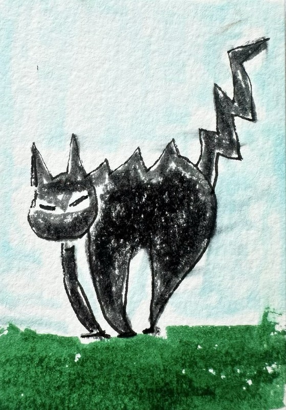 Original ACEO Painting Cat Miniature Art Card By Carole Collins M2