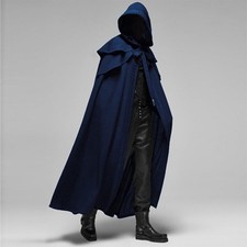 Mens Renaissance Gothic Cape Vintage Cloak Halloween Medieval Long Coat Hooded