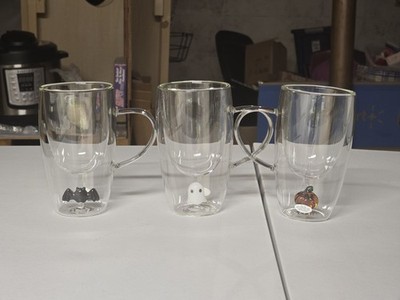  Double Wall Glass Halloween Spooky Mug Set 3pc