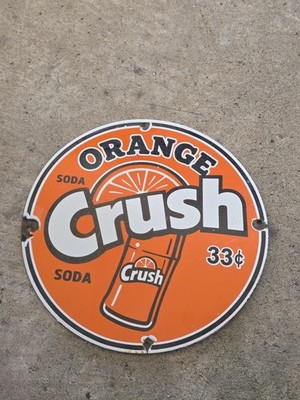 VINTAGE 1950'S ORANGE CRUSH 33 CENTS PORCELAIN GAS STATION SODA SIGN ,COKE 12''