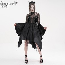 Eva Lady Vintage Women Gothic Cheongsam Collar Lace Irregular Short Party Dress