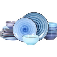 Ceramic Dinnerware Sets for 6, 18 Pieces Plates and Bowls Set, Scratch Resist...