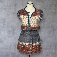 Faherty Bemini Floral Mini Dress Womens XS Multi Kapu Beach Hand Painted Boho