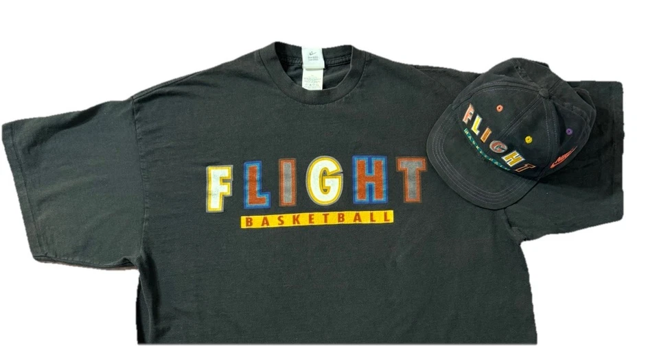 Vtg 90s Nike Air Jordan Flight Hat Flip-Bill Matching T-Shirt XXL Single Stitch - Image 2 of 4