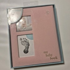 Pearhead Linen Baby Memory Book Clean-Touch Ink Pad Footprint Baby Shower Book