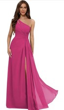 Elegant Pink One-Shoulder Sz M 10 Evening Gown Prom Bridesmaid Corset Dress #6