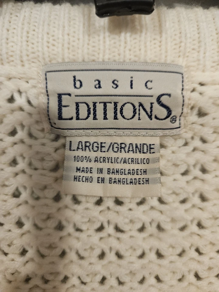 Basic Editions Knit Cardigan Size Large Heavy Cable Knit Creme Color Acrylic  - Image 4 of 4