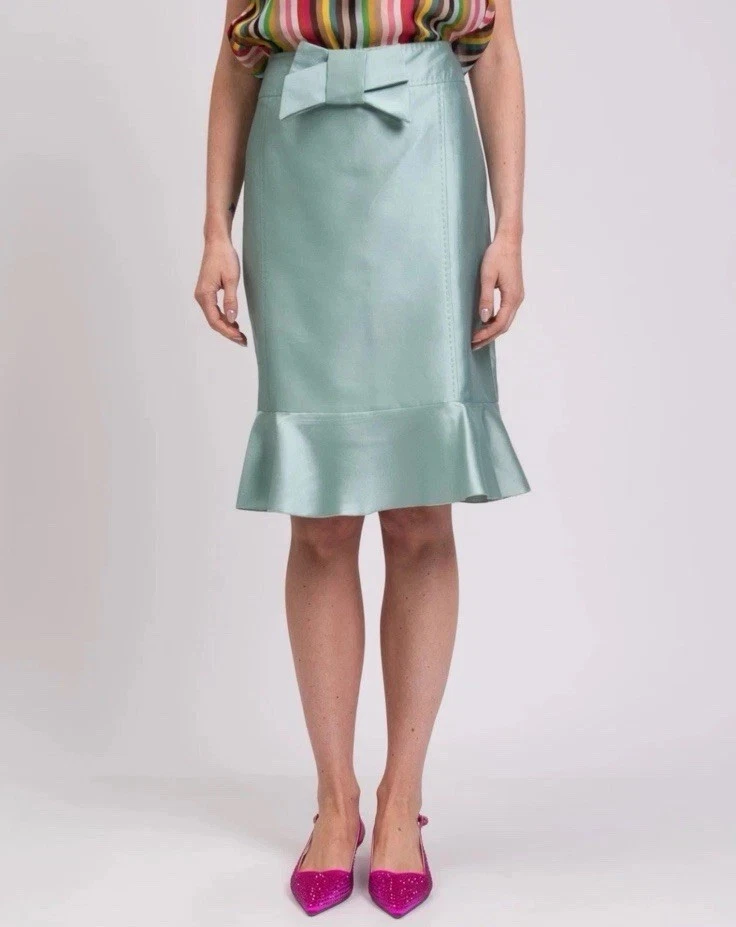 PVP €1150 VALENTINO ROMA Falda IT48 US12 XXL Mezcla Seda Efecto Shantung Volantes Foto 2 de 3