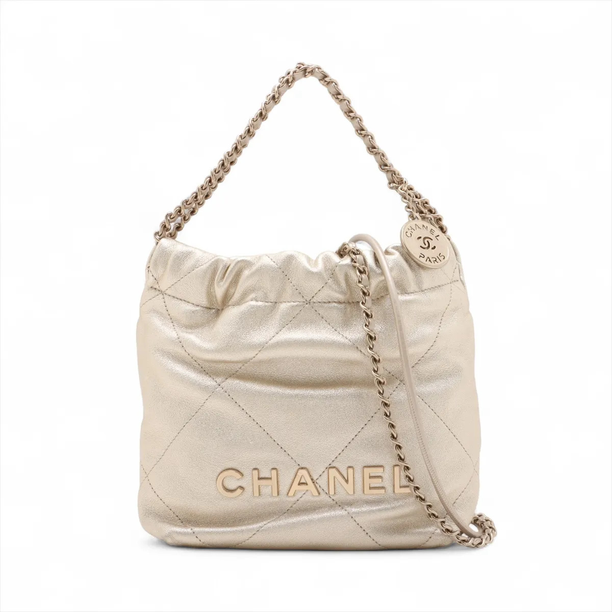Chanel Chanel 22 Mini Leather Chain Shoulder Bag Gold Gold Metal