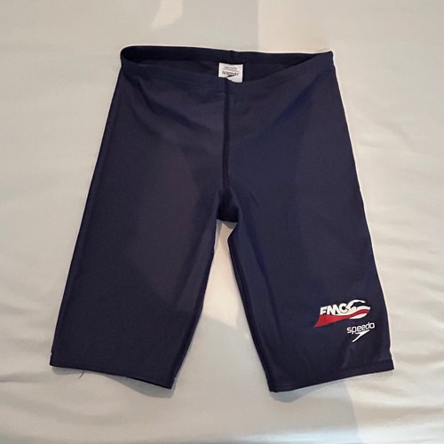 Speedo PowerFLEX Eco Men Navy Blue Jammer Swim Trunks FMC Logo Size 30