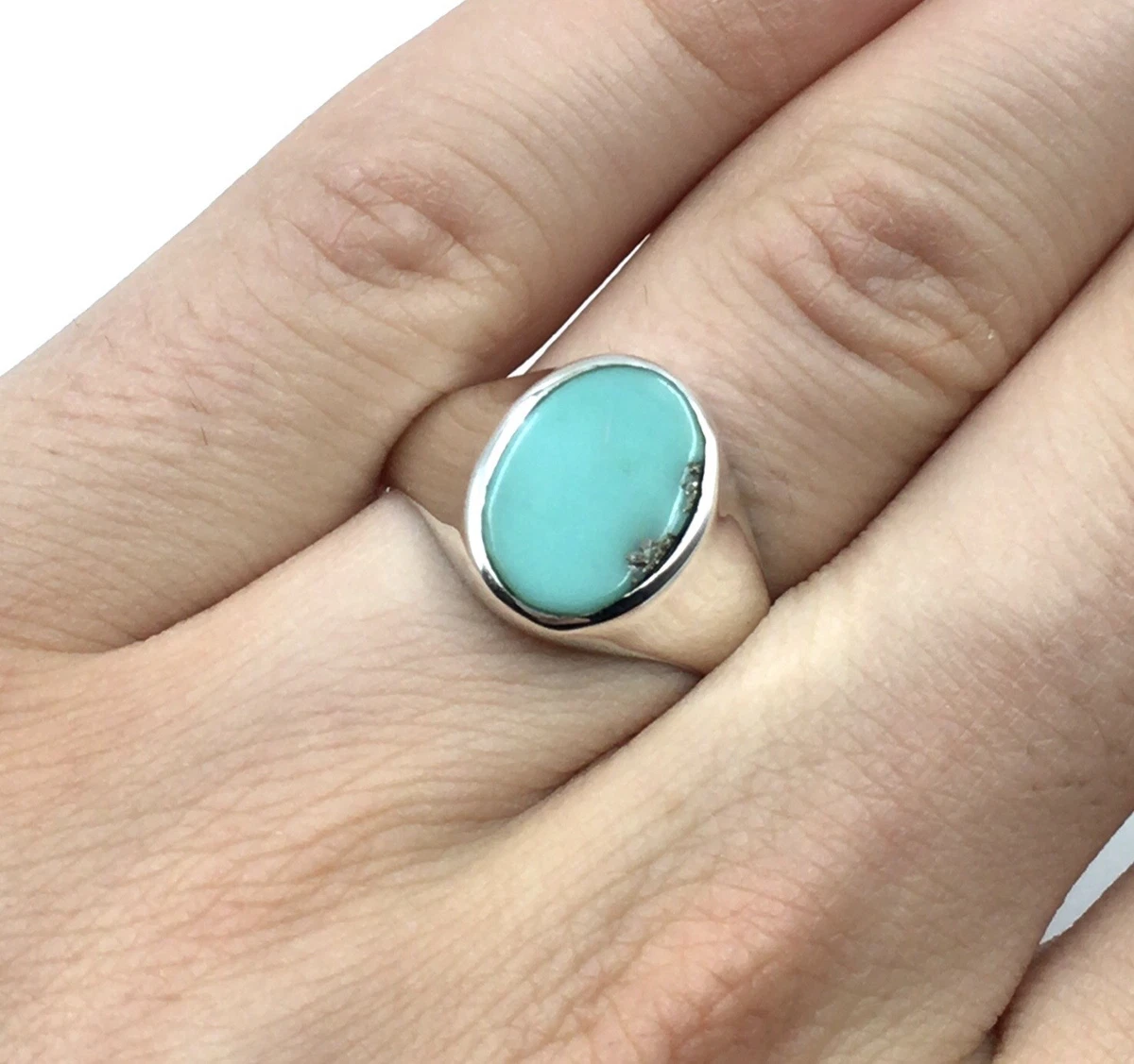 Anello Uomo In Argento 925 Con Turchese Naturale – Fatto A Mano, Stile Statement, Tutte Le Misure