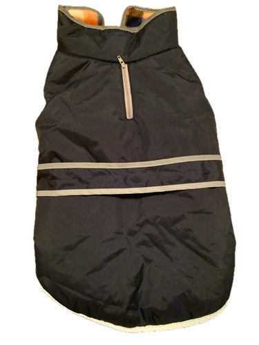 Frisco Reflective Dog Coat- Navy with plaid Lining Size Meduim