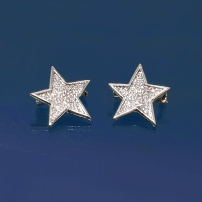 Vintage Silver Tone Five Point Star Scatter Pins Pair Brooches Costume Jewelry