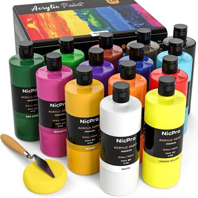 Large Acrylic Paint Set 14 Colors 16.9 oz Heavy Body Multi Surface Art Supplies