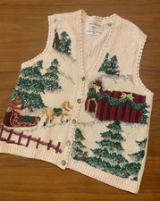 Vintage 1995 Marisa Christina Christmas Knit Sweater Vest Womens M/L Embellished