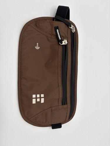 ZeroGrid RFID Blocking Waist Bag Fanny Pack Brown With Black Zips Travel Hiking